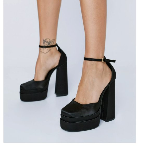 Nasty Gal Shoes Nasty Gal Wide Fit Satin Double Platform 2 Part